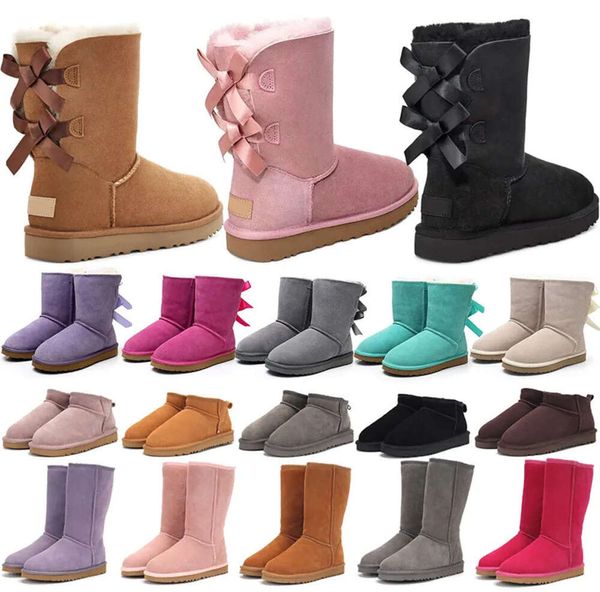 дизайнерские сапоги, австралийские тапочки, тасманские женские зимние пинетки на платформе, классические зимние ботинки для девочек, короткие ботильоны с коротким бантом, мини-мех, черный каштан, розовая обувь с галстуком-бабочкой, размер UGGie