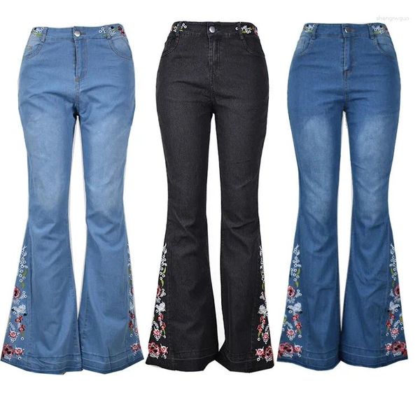 Женские джинсы Пятнистые расклешенные брюки с трансграничной вышивкой Женские джинсовые женские
