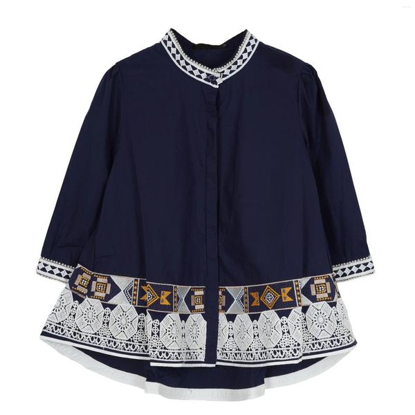 Camicette da donna Camicie oversize con maniche a tre quarti ricamate Blu navy S