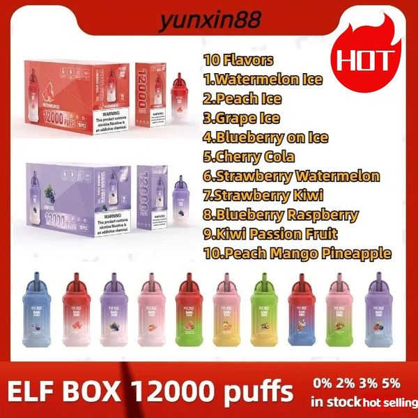 Original ELF BOX 12000 Puffs Einweg-Vape-Stift Puff 12000 E-Zigarette 0% 2% 3% 5% Verdampfen Aufladen 0,8 Mesh Coil Vape Pen Puffbars 10 Geschmacksrichtungen auf Lager Puff 12K vs Elf Bar