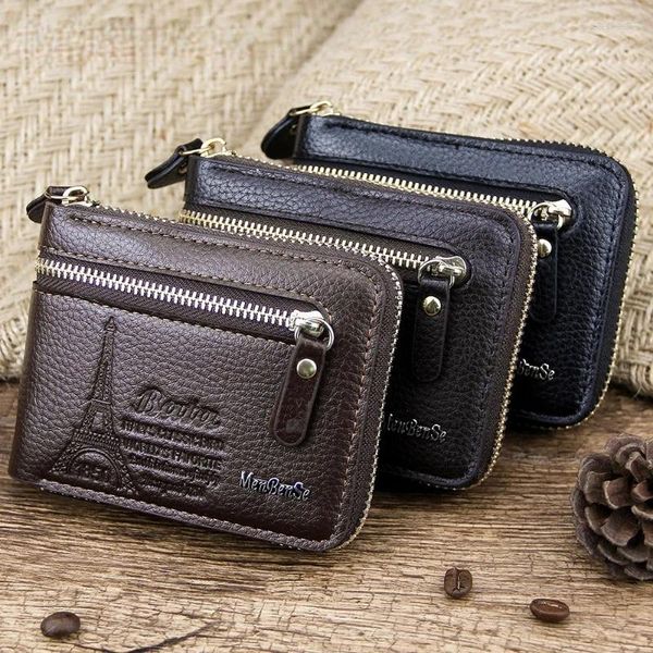 Portafogli Borsa da uomo Corta Moda casual Grande capacità Multi-card Cerniera Porta carte di credito in pelle PU vintage due pieghe