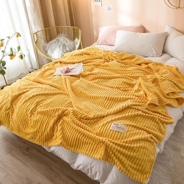Battaniyeler Battaniyeler Yataklar için Katı Sarı Renk Yumuşak Sıcak 300gsm Ekose Kare Pazen Battaniyesi Yatak Kalınlığı Battaniye Atma 231116