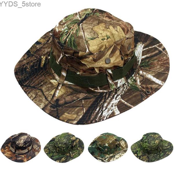 Cappelli a tesa larga Cappelli a secchiello 2023 Cappello a tesa larga Boonie Uomo Donna Top Camo Cappelli a secchiello per Safari Protezione solare da spiaggia militare YQ231116