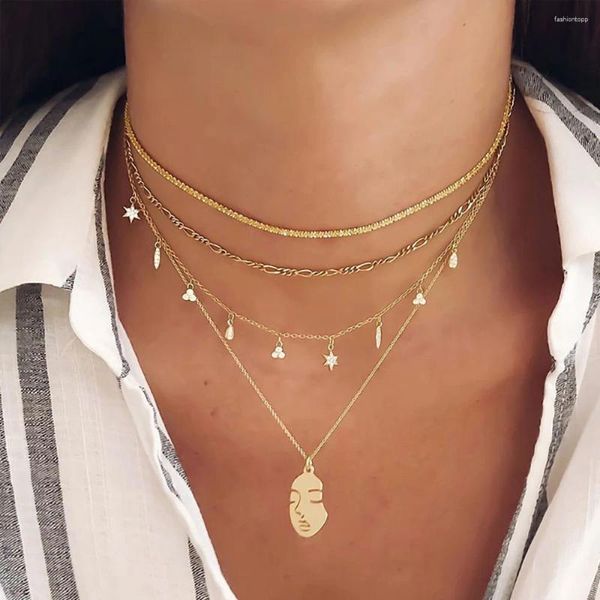Colares de pingente de cor de ouro cristal geométrico beleza rosto para mulheres multinível feminino moda colar jóias atacado