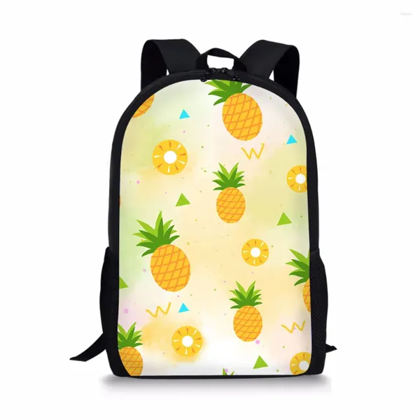 Borse da scuola Zaino per frutta fresca di cartone animato Zaini da viaggio carino ananas per donna Uomo Borsa da trekking casual Borse per studenti da 16 pollici