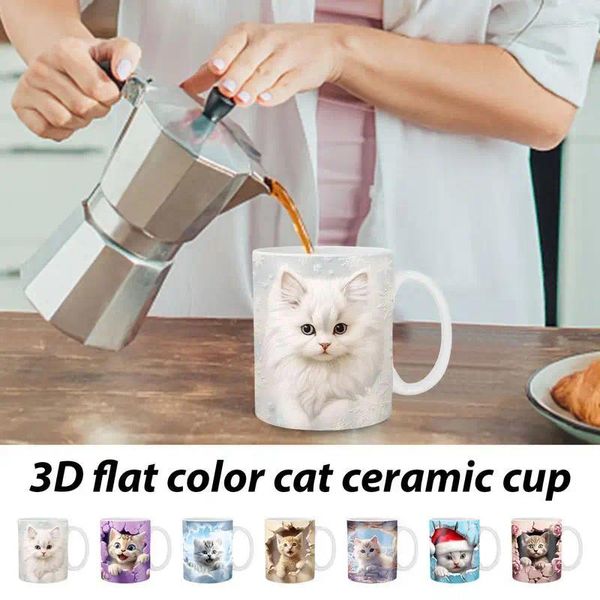 Tazze da caffè per gatti Tazze portatili a prova di perdite Tè in ceramica decorativo con effetto 3D per accessori per la cucina domestica