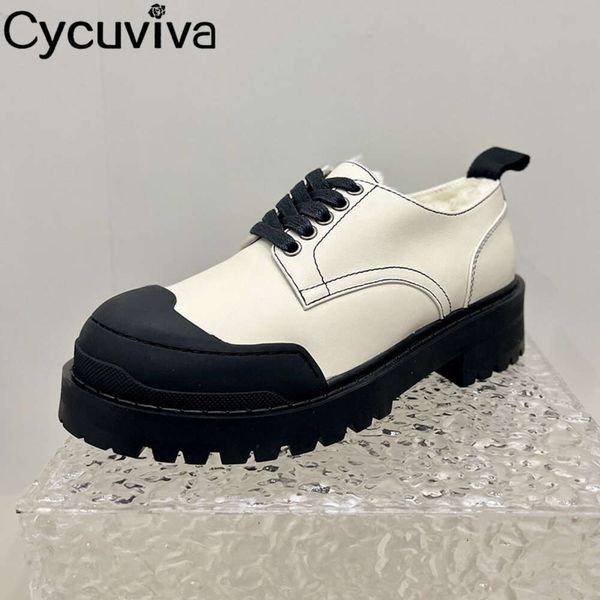 Scarpe da donna in lana con plateau con tacco quadrato Sneakers in vera pelle Scarpe stringate invernali in pelliccia Scarpe eleganti da donna calde di marca