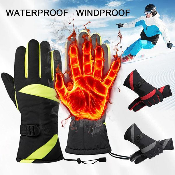 Лыжные перчатки для взрослых, зимние перчатки с сенсорным экраном и полным пальцем, нескользящие, водонепроницаемые, бархатные, теплые, для занятий спортом на открытом воздухе, унисекс, велосипедные варежки 231115
