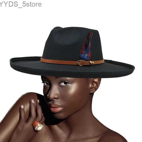 Chapéus de aba larga Chapéus de balde Chapéu Fedora Coração Top Hat Mulheres Big Brim Raised Jazz Chapéu Pena Luxo Inverno Cavalheiros Chapéu Mulheres Panamá Chapeu Masculino YQ231116