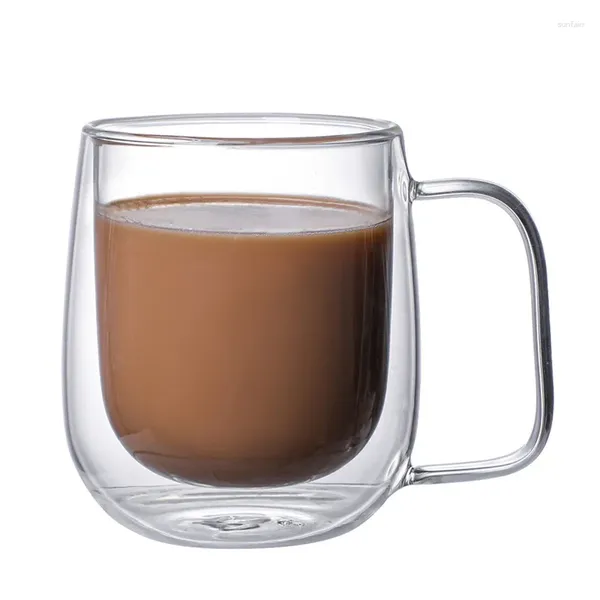 Weingläser 300 ml / 425 ml Großhandel transparentes Glas mit Griff doppelwandige Tasse für den Haushalt, der Kaffee, Saft, Tee trinkt