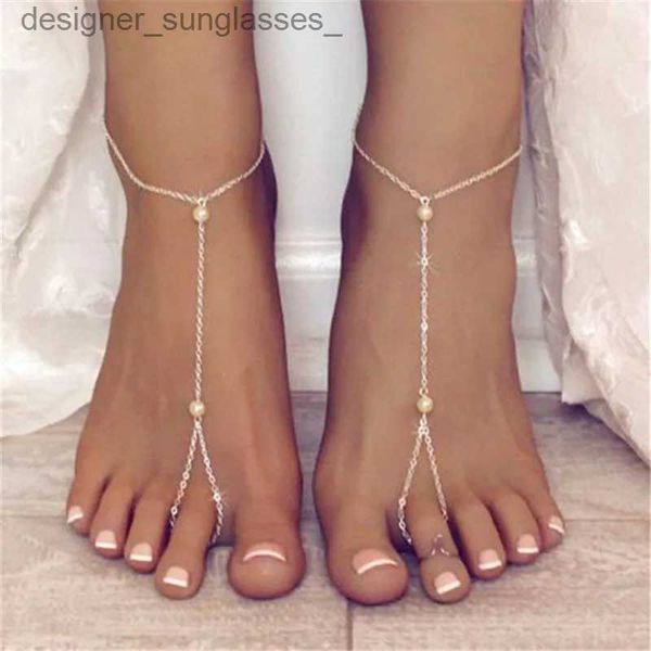 Enkelbanden Hot Multi-layer Armband Metalen Ketting Parel Blauwe Steen Hanger Enkelbandje Sandalen Blote Voeten Strand Voet Bruidssieraden Groothandel J019L231116