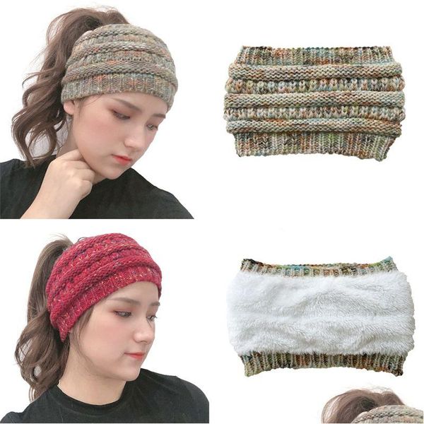 Berretti Beanie/Teschio 8 colori Peluche in pile Lavorato a maglia Fascia Cappello Autunno-Inverno Caldo Coda di cavallo Donna Casual Drop Delivery Moda Accessori Dhmco