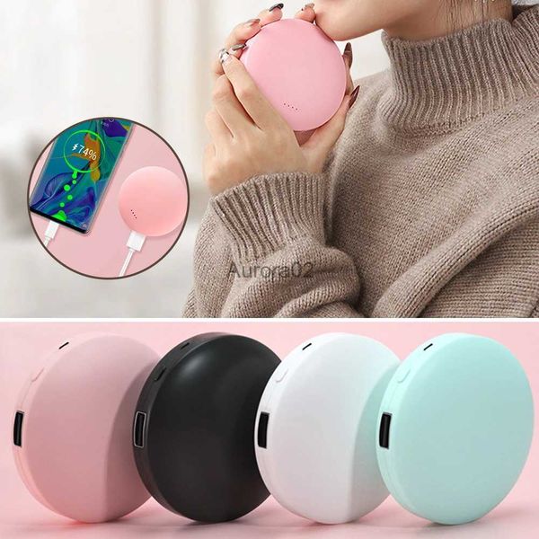 Aquecedores de espaço Aquecedores de mão elétricos portabale redondos 2 em 1 portátil USB recarregável 3000mAh Power Bank Aquecedor de dupla face Aquecedor de mãos YQ231116