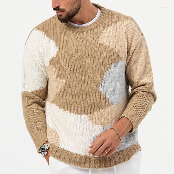 Männer Pullover Streetwear Männer Pullover Kontrast Farbe Jacquard Häkeln Stricken 2023 Herbst Winter Vintage Oversize Jumper Top Herren Gestrickte