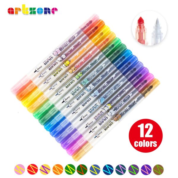 Textmarker 12 Stück Kreative Magic Color Textmarker Veränderbare Farbe Handkonto-Markierungsstift-Set Dual Tip Art Marker 231116