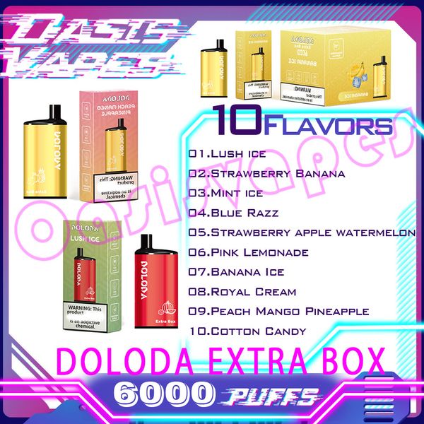 Original DOLODA CAIXA EXTRA 6000 Barras Puff Caneta Vape Descartável E cigarros12ml Cartucho Pré-cheio de Vagens 650mAh Bateria Recarregável Puffs 7K