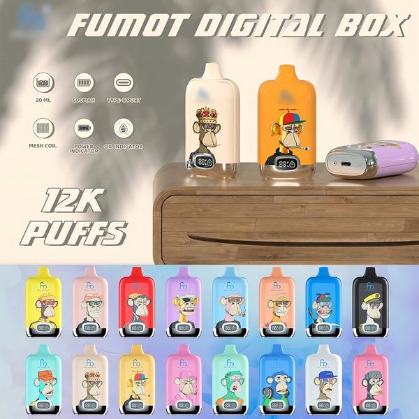 Original Randm Fumot Digital Box 12000 Puff Einweg-Vape 12K 850 mAh Typ-C-Aufladung 20 ml mit Batterie und E-Juice-Display 16 Geschmacksrichtungen 0% 2% 5% E-Zigaretten