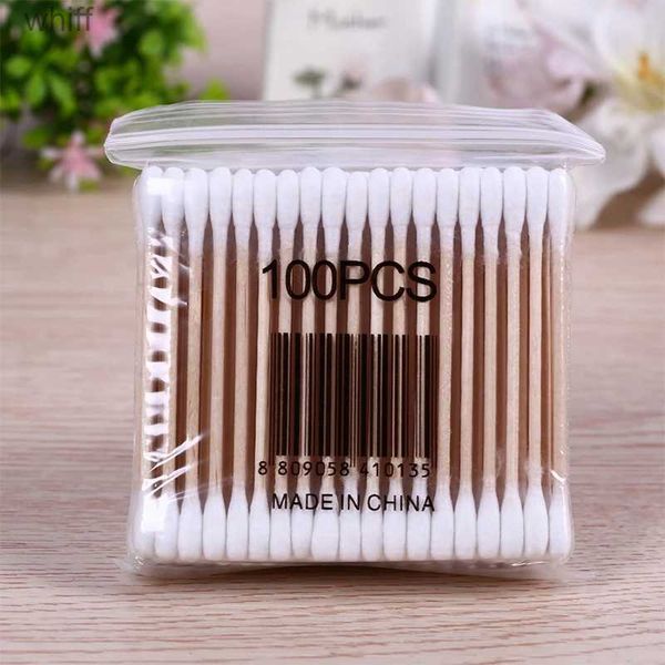 Cotton Swab 100 pièces Double tête coton-tige jetable Micro brosses soins de bébé bâtons de bois doux écouvillons oreille propre Tampons Pampons CotoneteL231116