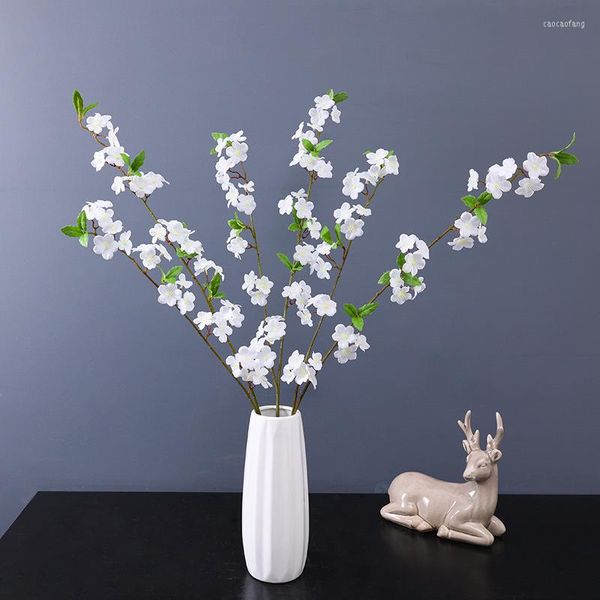 Dekoratif Çiçekler Tek Dallı 2-Baslı Kiraz Çiçeği Yaprak şeftali ile yapay beyaz iç dekorasyon Pembe Şube