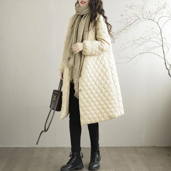 Женские куртки с узором «Аргайл», утолщенные теплые длинные хлопковые стеганые пальто, женские зимние модные пальто с рукавами, простая базовая куртка, женская одежда премиум-класса