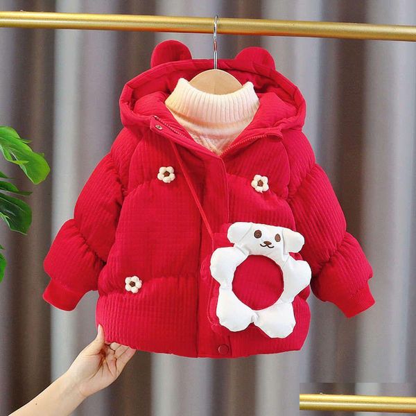 Set di abbigliamento per ragazze Giù 2023 Alla moda per neonati e bambini di un anno per bambina Abito invernale Cappotto in cotone addensato con peluche Drop De Dhujm