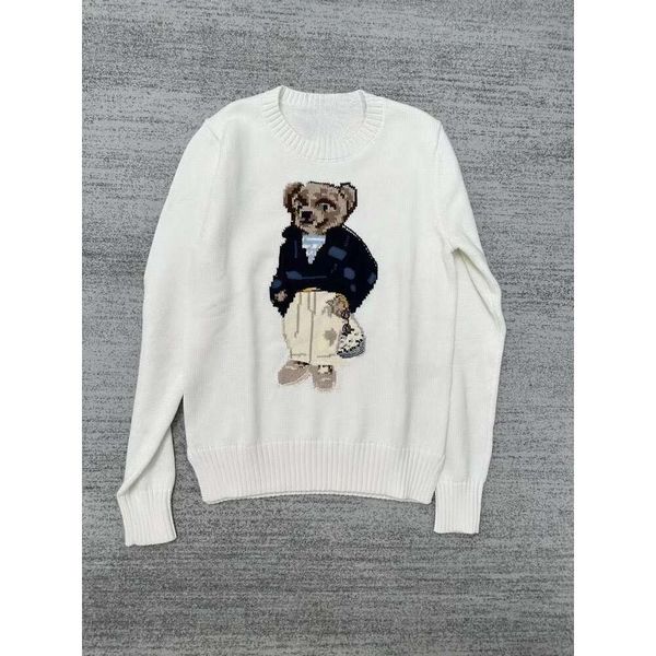 Suéteres femininos rl cartoon urso bordado moda manga comprida pulôver de malha lã algodão macio unissex malha nl 301