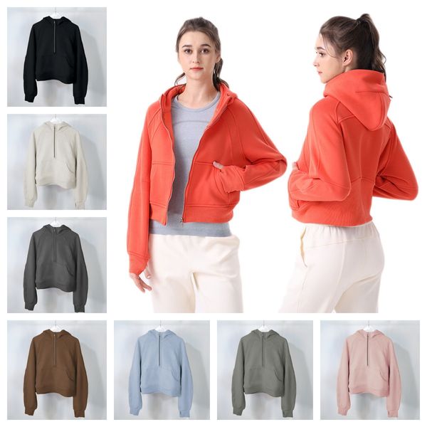 mergulho meio zip yoga hoodie yoga ginásio jogging moletom com capuz mais veludo espessamento jaquetas com capuz roupas esportivas terry designer camisola feminina velo topos fitnesss l5