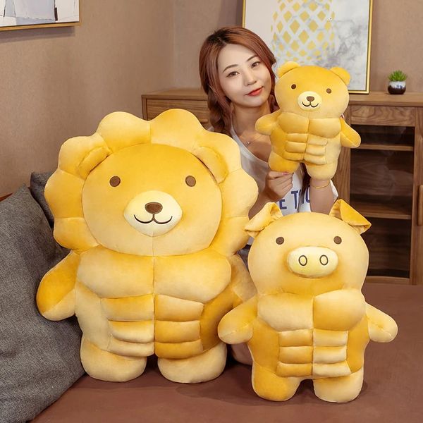 Bonecas de pelúcia bonito corpo muscular teddy bear brinquedos cheios de animais namorados abraçar travesseiros almofadas presentes de aniversário para meninos e meninas 231115