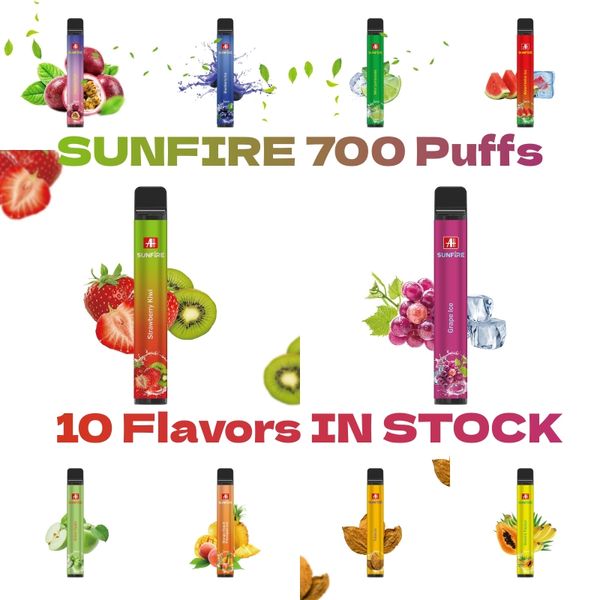 Sunfire originale 700 800Puffs a vape usa e getta kit di sigarette e sigarette da 550 mAh batteria 2 ml vape vapotteri vaporizzali portatili barre pre-riempite vapore all'ingrosso