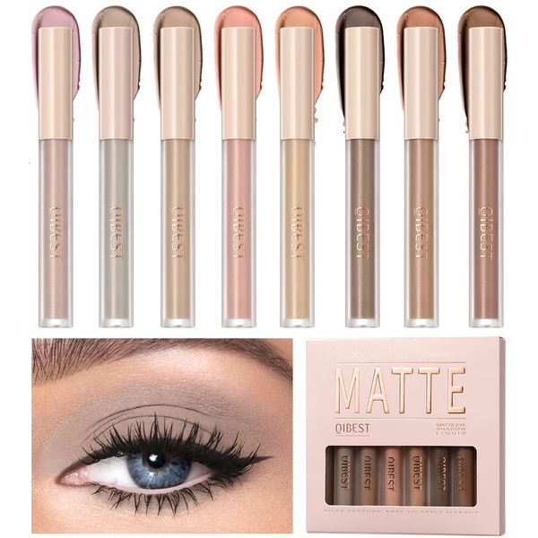 Sombra de olho Qi 8 cores Matte Liquid Eyeshadow Set Longa Duração À Prova D 'Água Sombras de Secagem Rápida Nude Branco Sombra Maquiagem Cosméticos 231115