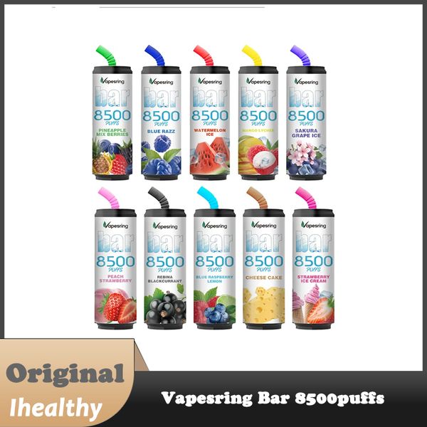 Vapesring Bar 8500 Puffs Einweg-Set, Netzspule mit 18 ml E-Liquid, wiederaufladbarer 600-mAh-Akku, 10 Farben erhältlich