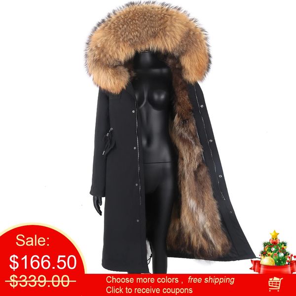 Mulheres Down Parkas Jaqueta de Inverno Mulheres X-Long Parka Impermeável Grande Natural Guaxinim Gola de Pele Capuz Casaco de Pele Real Grosso Quente Real Pele de Raposa 231115