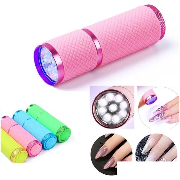 Secadores de unhas UV Light Tocha Lâmpada Super Mini 9 LED Lanterna Travioleta Secador de Unhas Gel Máscara Secagem Rápida Ferramenta de Manicure Drop Deliver Dhyzv