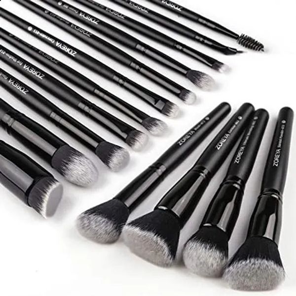 Strumenti per il trucco ZOREYA 15 pezzi Pennelli per trucco nero di lusso Set Strumenti Pennelli professionali Fondotinta in polvere Eyeliner Ombretto Pennelli per trucco 231115