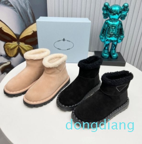 Kurze Stiefel aus Aprikosen-Kunstwildleder plus Samt-Stiefeletten, Fell-Baumwolle, runde Zehenpartie für Damen, PR-Schuhe