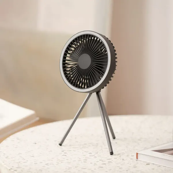 Ventilador recarregável portátil USB Est ao ar livre com luz noturna LED ventiladores de teto para acampamento tripé de metal