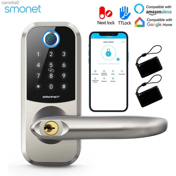 Smart Lock Smonet Hornbill Elektronisches Intelligentes Türschloss Biometrisches Fingerabdruck-Schlüsselloses Riegelschloss mit WLAN-Fernbedienung, Heim-IC-Karte L231116