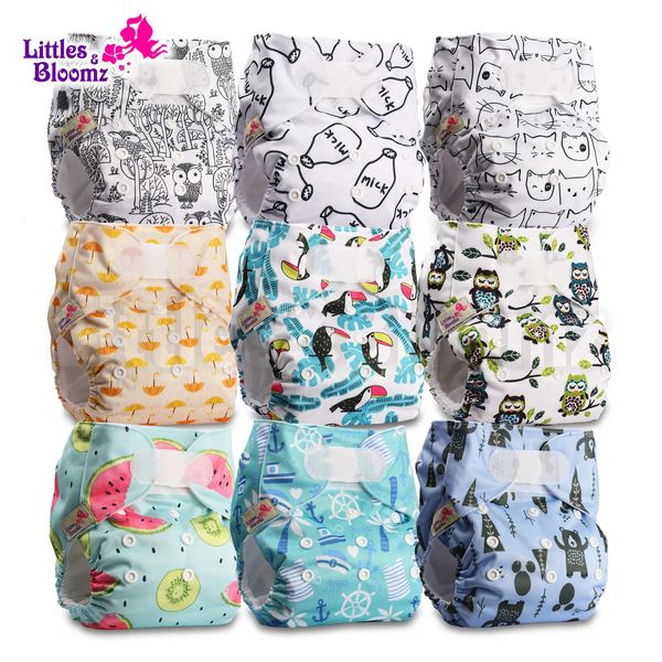 Fraldas de pano Little Bloomz 9pieceset padrão gancho e laço reutilizável tecido lavável fraldas 9piecediaper 0 peça conjunto de inserção 231115