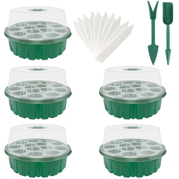 Plantadores POTS 17pcs Gardening Bersery Bandeja de partida com 13 células Round Greenhouse Grow Box Set