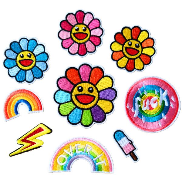 1 pezzo Nozioni di cucito Toppe rosa Cucire il ferro sul fiore del sole per il ricamo di stoffa Appliques Abbigliamento Accessori per l'abbigliamento Badge Sticker