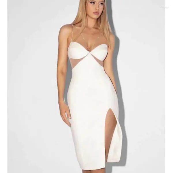 Casual Kleider Hohe Qualität Frauen Ärmellose Sexy V-ausschnitt Bodycon Midi Bandag Kleid Rayon Gaze Mode Feiern Abend Party Outfit