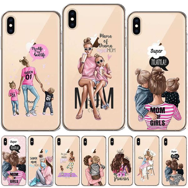 Nero Marrone Capelli Del Bambino Mamma Ragazza Queen Molle Della Copertura Della Cassa Del Silicone Per Funda iPhone 12 Mini 11 Pro X XS Max XR 8 7 6 6S Plus 5S SE