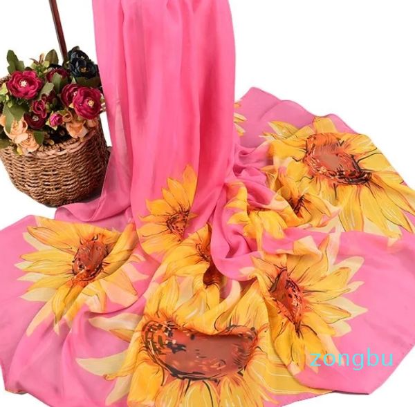 Schals Matagorda Frau Schal Sonnenblume Druck Große Größe Chiffon Dame Gaze Kopftuch März Achte Geschenk Mode Schal Wrap Cappa