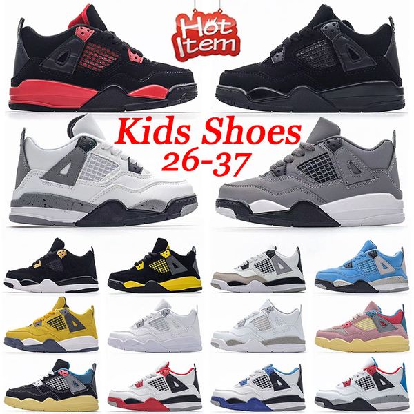 Scarpe da bambino firmate Jumpman 4 Scarpe da ginnastica da basket per bambini Thunder Scarpe da ginnastica per bambini infantili per bambini Neonati maschi Ragazze Militari Black Cat Sport 4s Scarpe per bambini grandi Retro