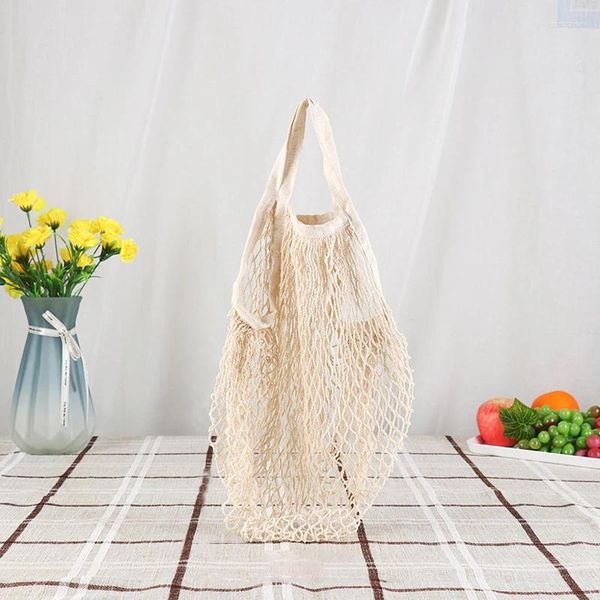 Bolsas de armazenamento Mercearia reutilizável Produzir malha de algodão Ecologia Mercado de cordas Compra de bolsa Frutas de cozinha vegetais penduradas em casa