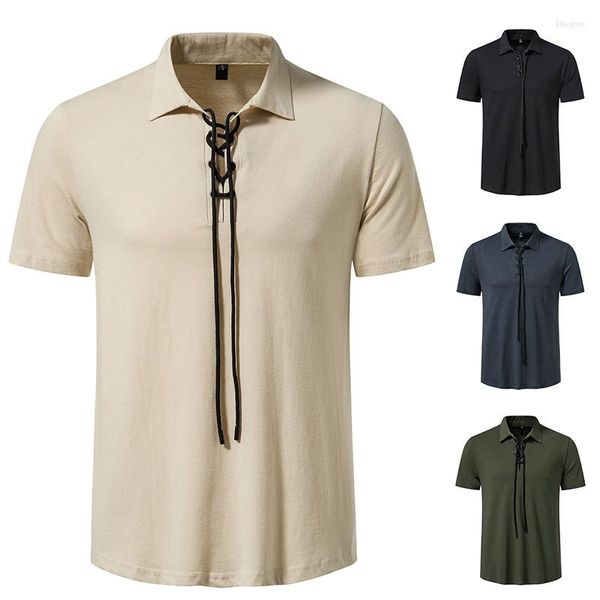 Herren T-Shirts US-Größe Herren Solide Beiläufig Dünn Tops T-Shirts 2023 Sommer Mann Revers Kurzarm Khaki Army Green T-Shirts