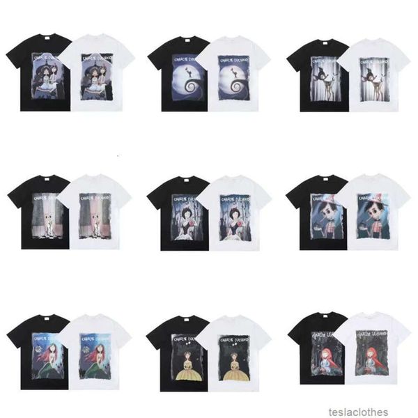 Designer-Modekleidung, Luxus-T-Shirts, T-Shirts, hochwertige Charlie Luciano, neuer Cartoon-Charakter-Druck, Sommer, locker sitzendes Paar-Kurzarm-T-Shirt