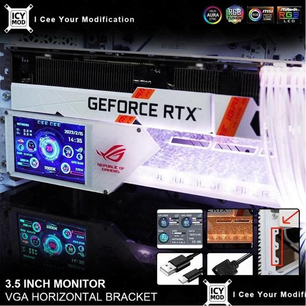 Monitores 3.5 polegadas Monitor LCD VGA Suporte de placa de vídeo 5V3 Pin Aura Sync Tal 320 480 Mini Ips Sn Pc Gaming Drop Delivery Computadores Rede Dhypt