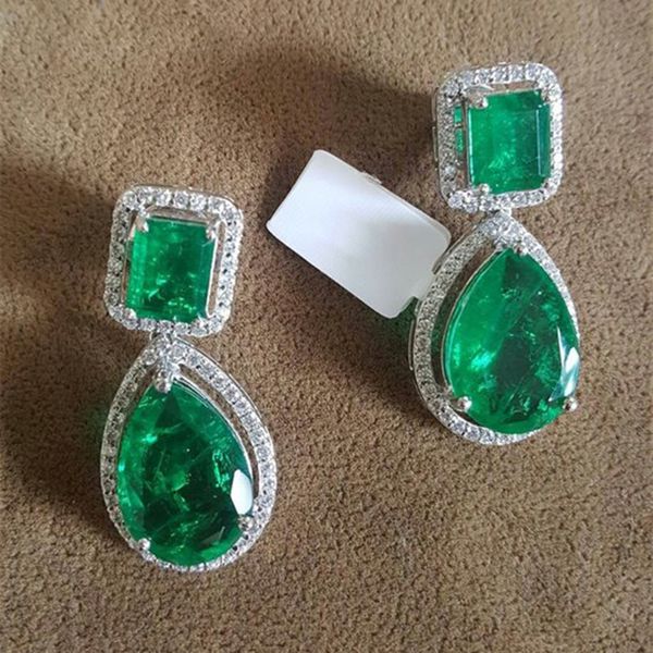 Винтажная лабораторная лаборатория Emerald gring sergring 925 стерлинговое шарм серебряные ювелирные ювелирные украшения Серьги для женщин для женского свадебного подарка на день рождения