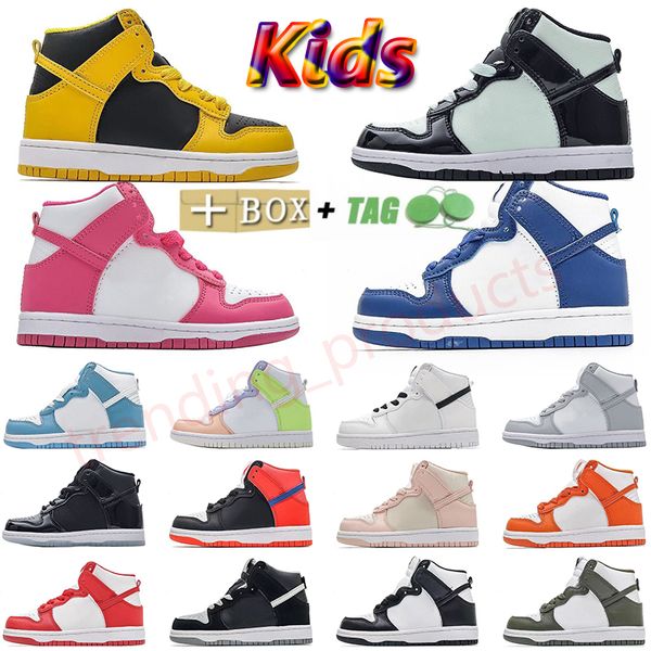 Высочайшее качество aaa + Big Kid Shoes Panda High Kids Кроссовки с коробкой OG детские мальчики девочки Кроссовки для начальной школы Сиракузы для малышей и молодежи Дизайнерские кроссовки